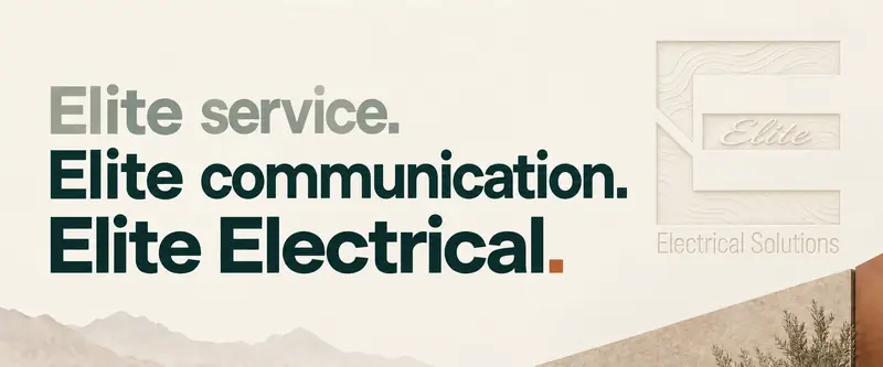 Elite service, Elite communication, Elite Electrical brand statement with the Elite Electrical Solutions logo embossed in topographic texture.